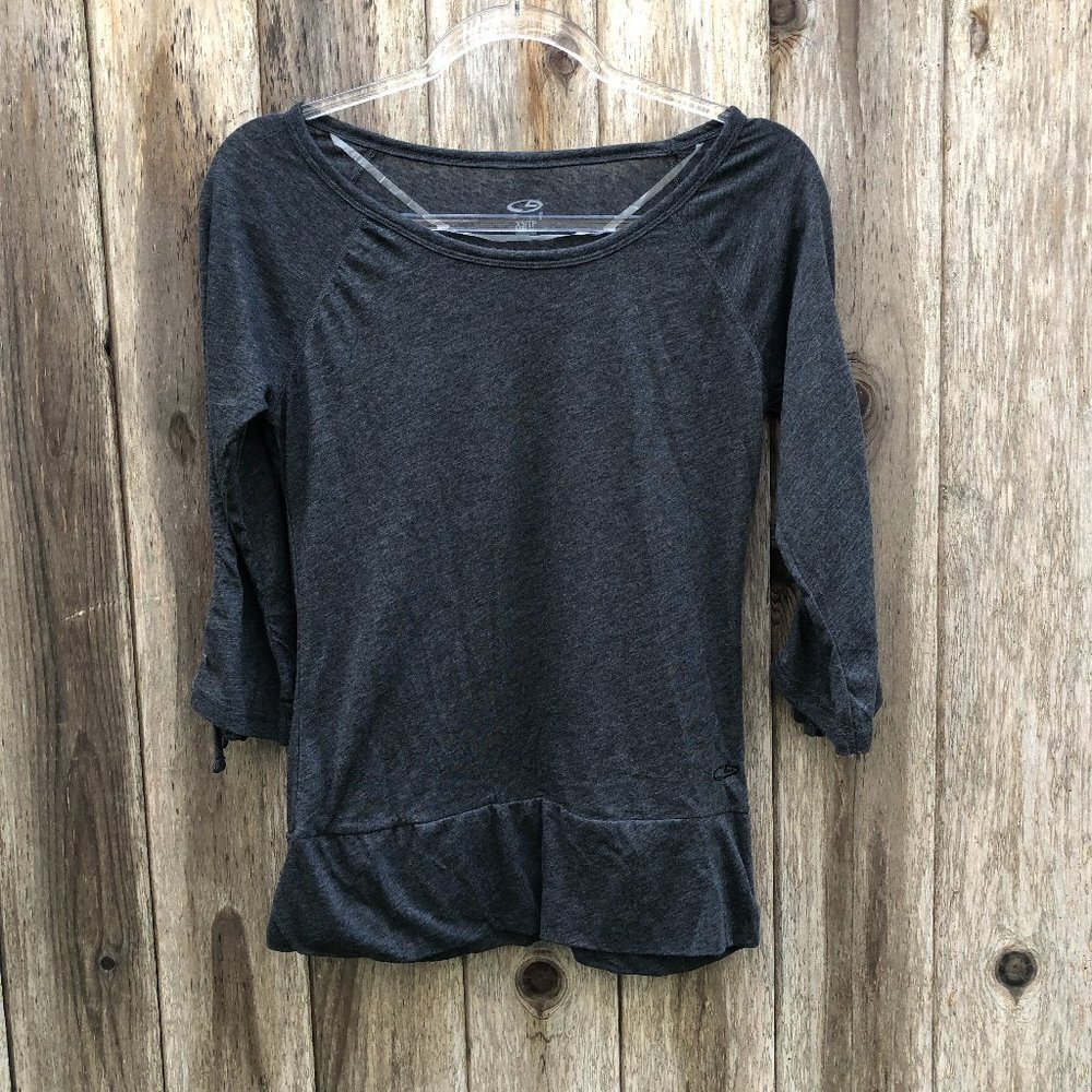 Champion Gray Adjustable Long Sleeve Peplum Workout Top Size XS